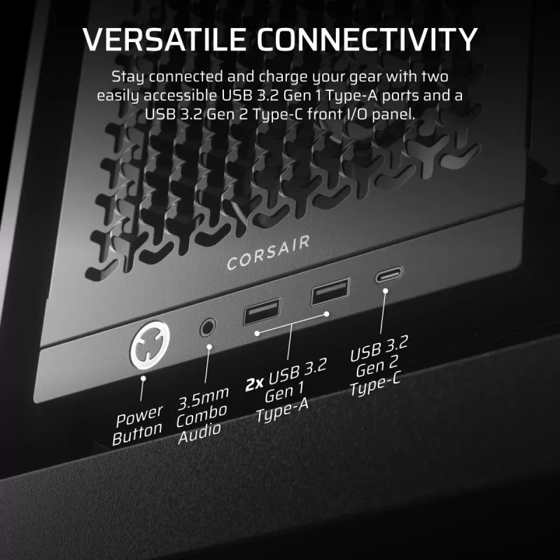 PC case CORSAIR FRAME 4000D RS Midi Tower — black, EATX support, tempered glass, USB-C, 3x120mm front fans