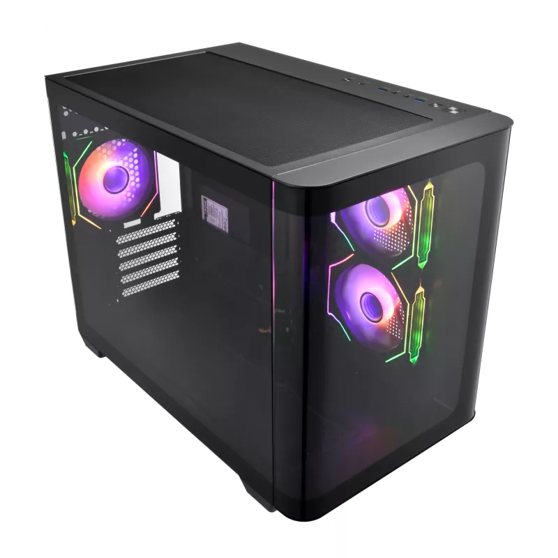 FSP S380-BA Case Mini Tower mITX, mATX Black ARGB, Micro Tower, PC, Black, micro ATX, Mini-ITX, SPCC, Tempered glass, Gaming