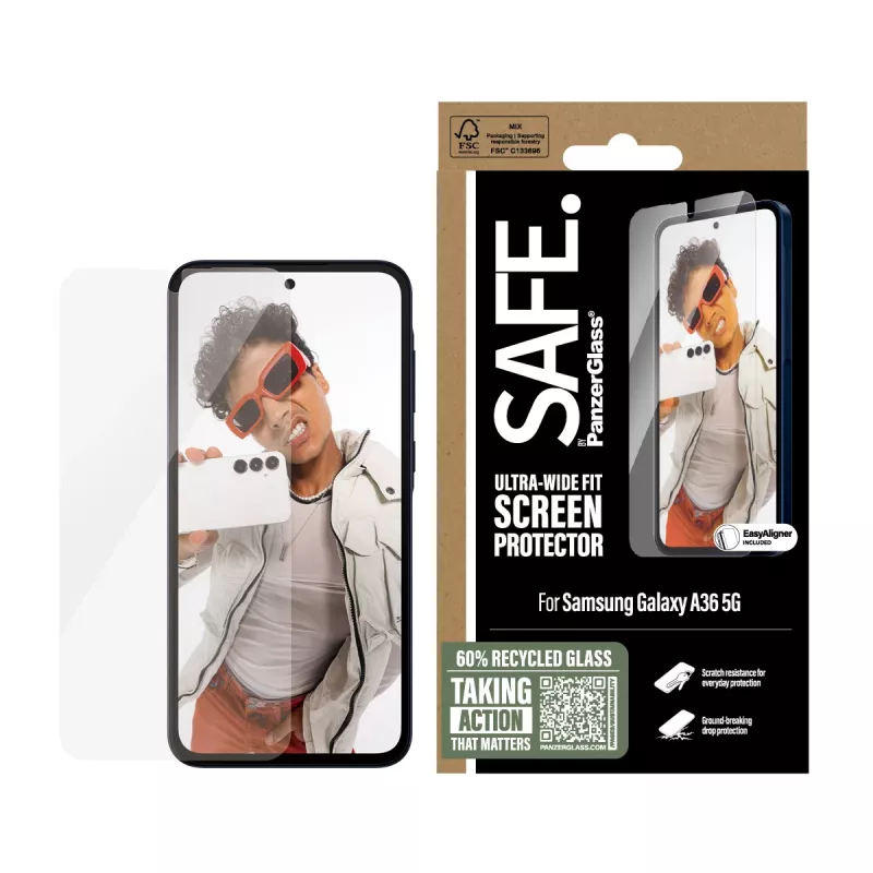 PanzerGlass SAFE. by ® Screen Protector Samsung Galaxy A36 5G | Ultra-Wide Fit w. EasyAligner