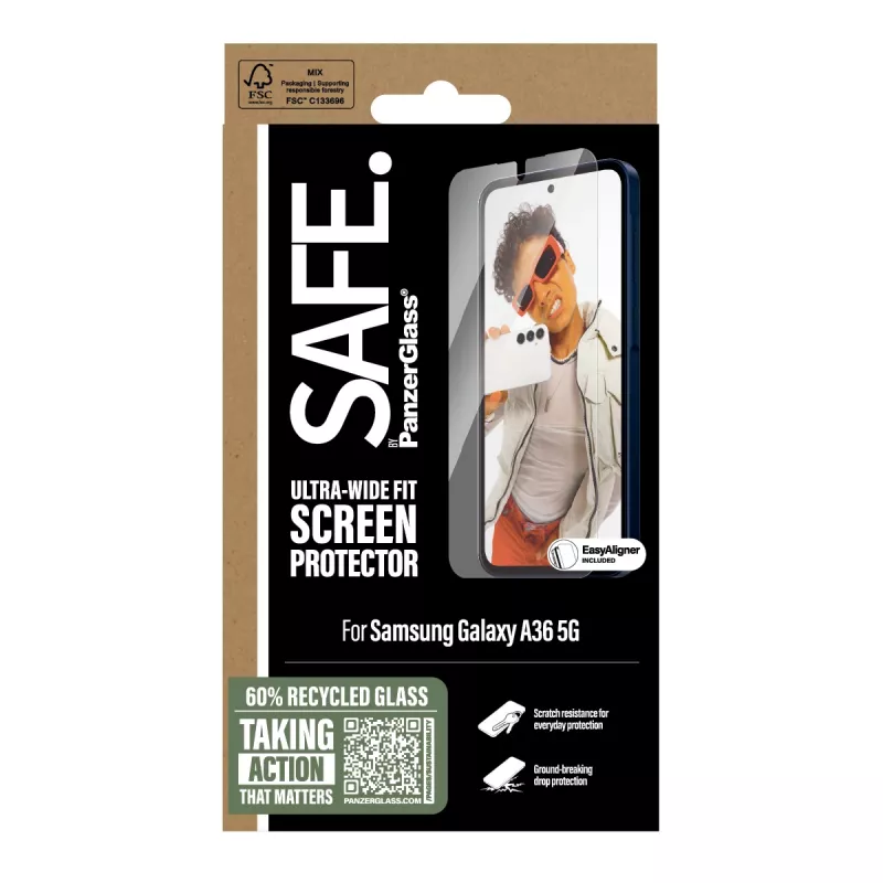 PanzerGlass SAFE. by ® Screen Protector Samsung Galaxy A36 5G | Ultra-Wide Fit w. EasyAligner