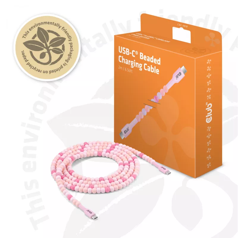 CLUB3D USB-C® Beaded Cable Pink, 2 m, USB C, USB C, 0.48 Gbit/s, Pink