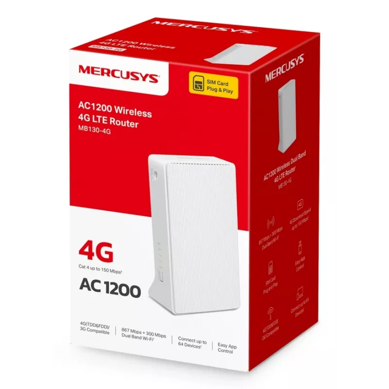 MERCUSYS Mb130-4g Wireless Router Ethernet Dual-band (2.4 GHz / 5 GHz) - White