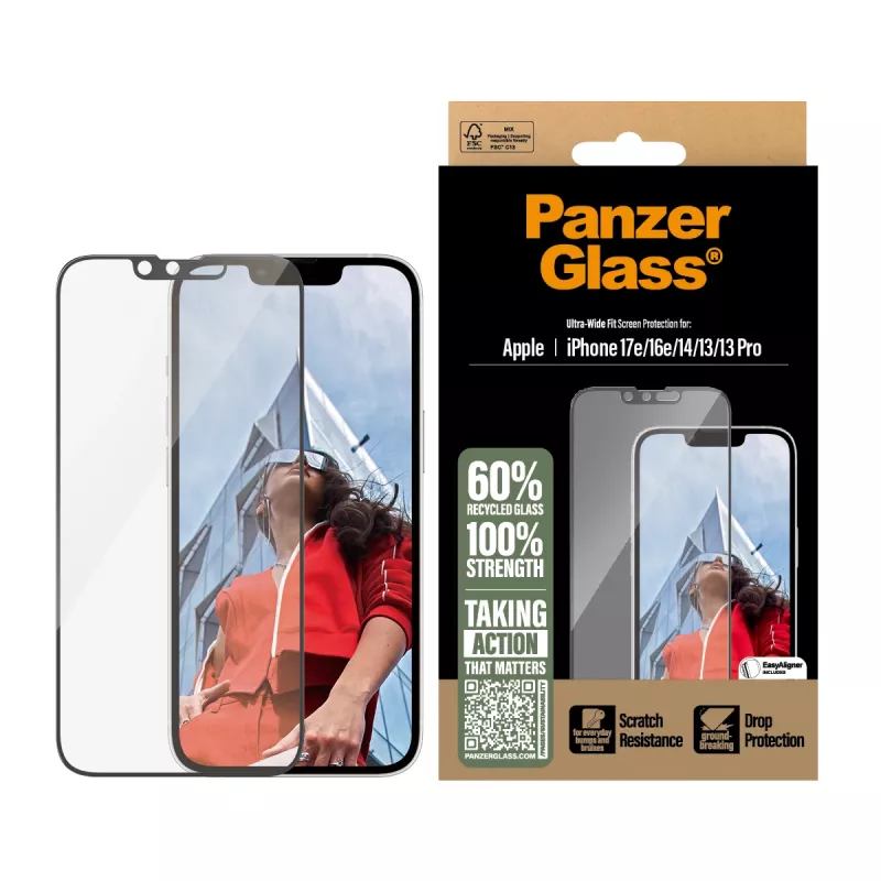 PanzerGlass ® Screen Protector iPhone 17e | 16e | 14 | 13 | 13 Pro | Ultra-Wide Fit w. EasyAligner