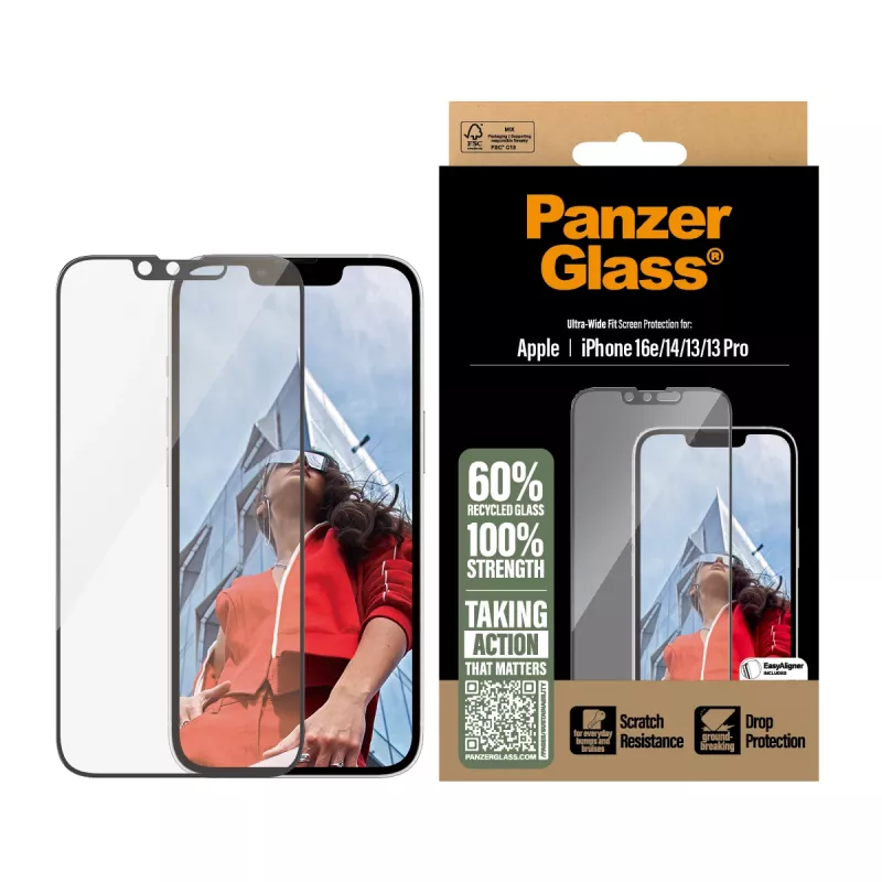 PanzerGlass ® Screen Protector iPhone 17e | 16e | 14 | 13 | 13 Pro | Ultra-Wide Fit w. EasyAligner
