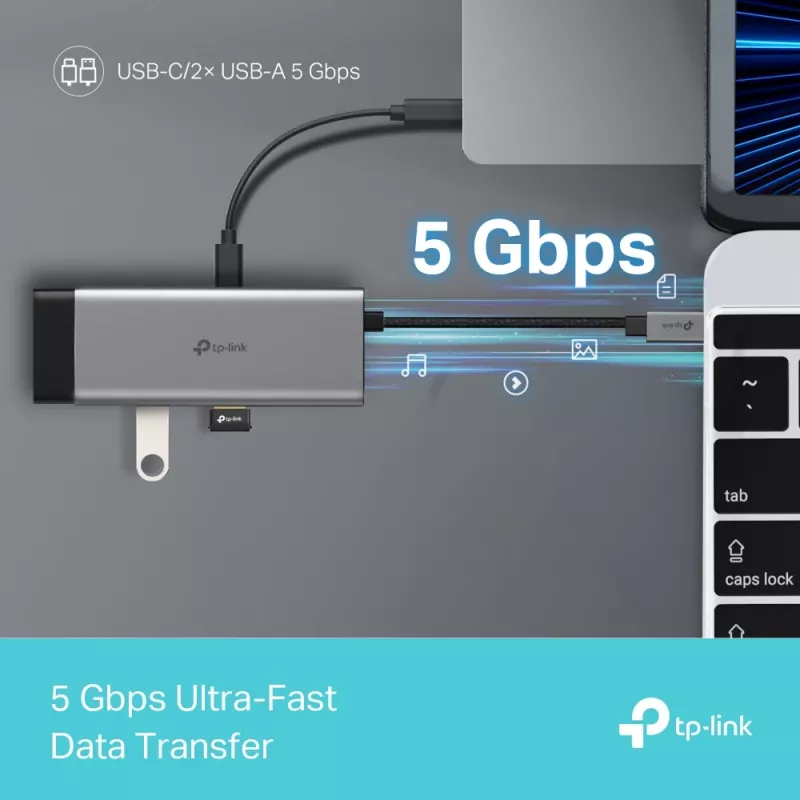 TP-Link UH5020C USB-C 5-Port Hub, HDMI 4K@60Hz, 100 W Power Delivery, 1x USB-C, 2x USB-A, 5 Gbps, Aluminium, Grey