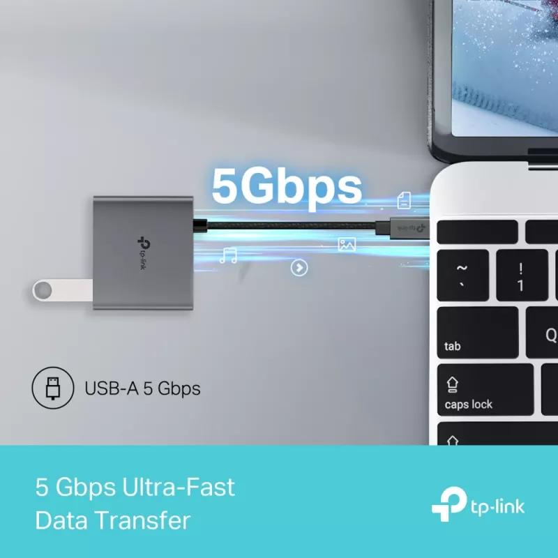 USB Type-C Hub TP-Link UH3020C — 3-port (HDMI, USB-A, USB-C), 5 Gbit/s, HDMI 4K@60Hz, PD up to 100W, aluminium, 0.18 m cable