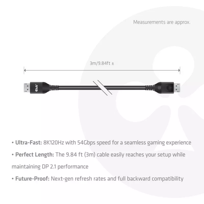CLUB3D DisplayPort™ 2.1 DP54™ VESA® Certified Cable 8K120Hz 3m/ 9.84ft