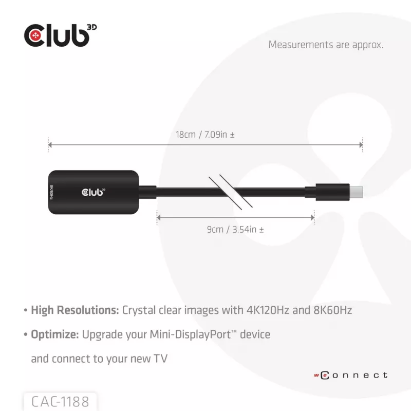 Adapter club 3d Mini DisplayPort 1.4 to HDMI 8K60Hz M/F, Mini DisplayPort connector
