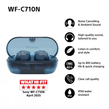 Headset Sony WFC710NL.CE7 in-ear True Wireless earbuds, Bluetooth 5.3, ANC, IPX4, 8.5/12 h playback, Glass Blue