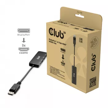 CLUB3D DisplayPort™ to Triple HDMI™ 8K60Hz Hub, DisplayPort, HDMI, 2.1b/1.4a, 13.5 Mbit/s, 120 Hz, 3840 x 2160, 7680 x 4320