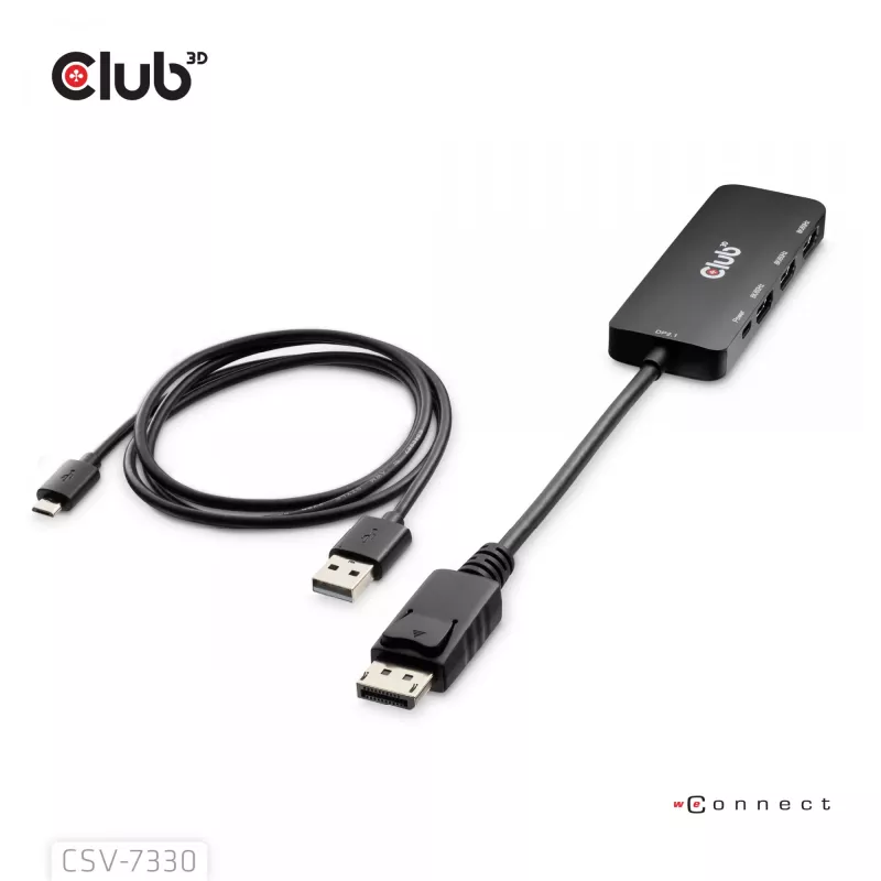 CLUB3D DisplayPort™ to Triple HDMI™ 8K60Hz Hub, DisplayPort, HDMI, 2.1b/1.4a, 13.5 Mbit/s, 120 Hz, 3840 x 2160, 7680 x 4320