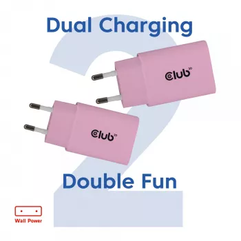 CLUB3D 2-Pack USB C Charger 30 Watt Whit, Indoor, AC, Pink