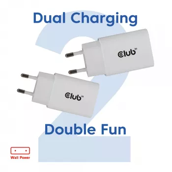 USB‑C Charger 2‑Pack CLUB3D CAC-3020, 30W total, White