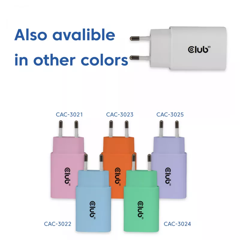 USB‑C Charger 2‑Pack CLUB3D CAC-3020, 30W total, White