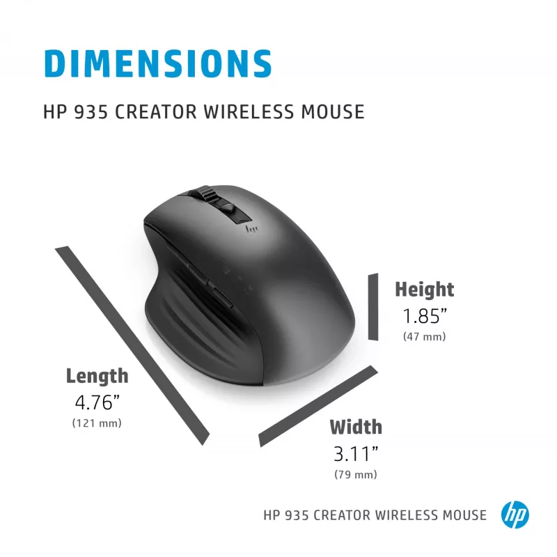HP 930 Creator Wireless Mouse, Right-hand, Bluetooth, 3000 DPI, Silver