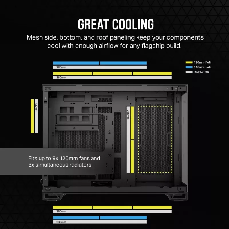CORSAIR Pc Case - Mid-tower - 2500x Dual Chamber - Black
