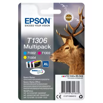 Epson Stag Multipack 3-colours T1306 DURABrite Ultra Ink, High (XL) Yield, Cyan, Magenta, Yellow, Pigment-based ink, 10.1 ml, 1 pc(s), Multi pack