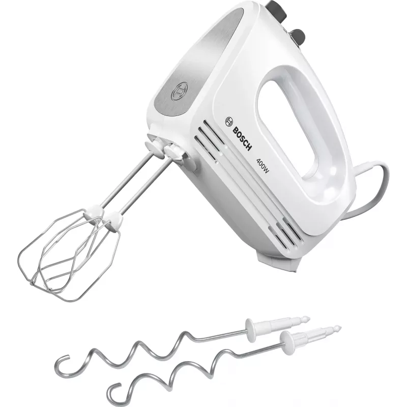 Hand mixer Bosch MFQ24200 — 400 W, 4 speeds, turbo, brushed steel/white