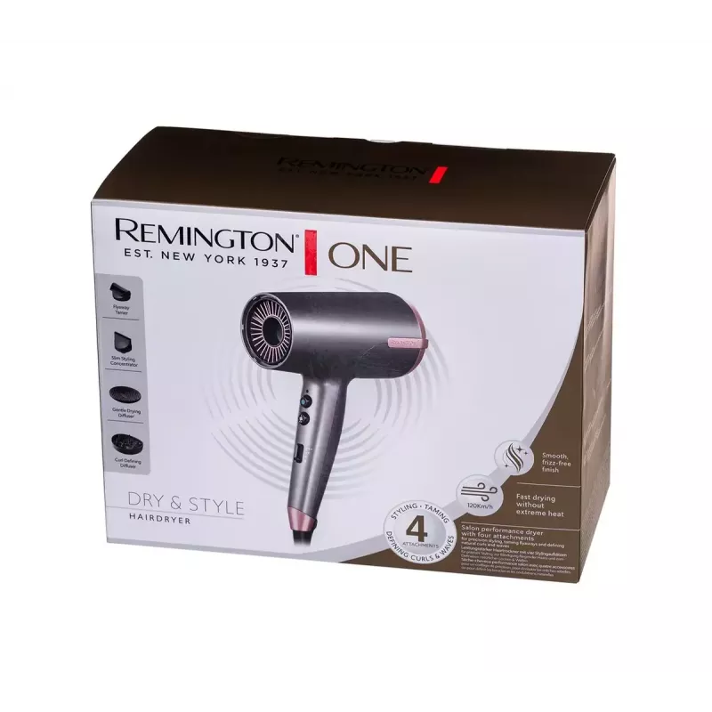 Hair dryer Remington D6077 2000 W, ionic function, cool shot, diffuser, 3 temperature settings, grey/bronze