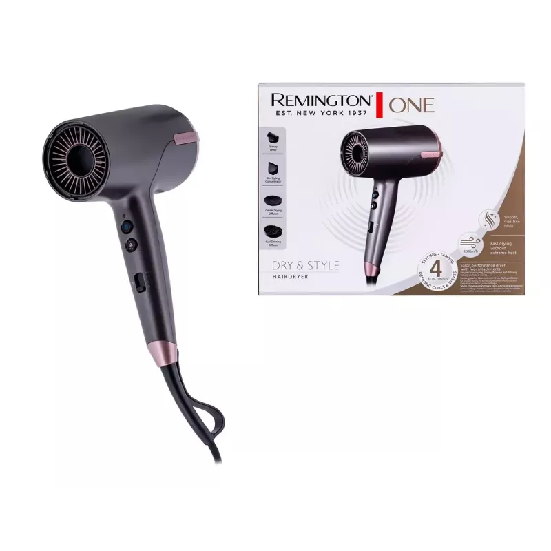 Hair dryer Remington D6077 2000 W, ionic function, cool shot, diffuser, 3 temperature settings, grey/bronze