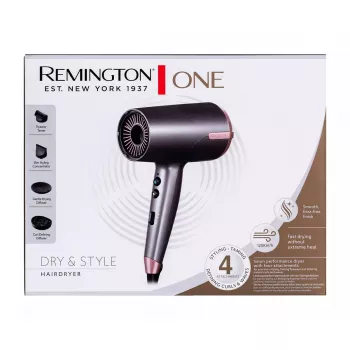Hair dryer Remington D6077 2000 W, ionic function, cool shot, diffuser, 3 temperature settings, grey/bronze