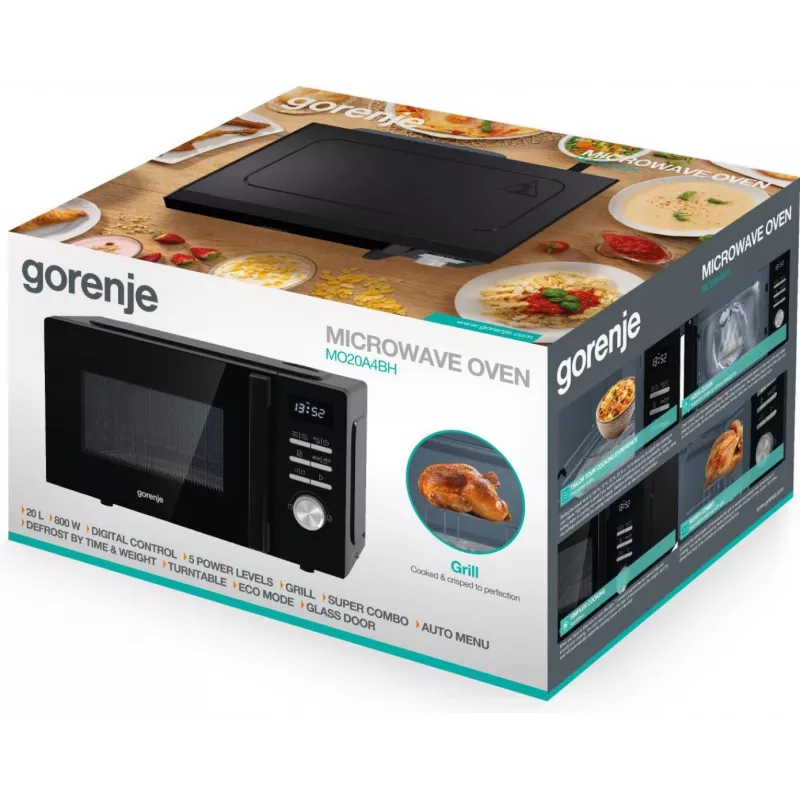 Combination microwave Gorenje MO20A4BH — 20 L, 800 W, black, 5 power levels