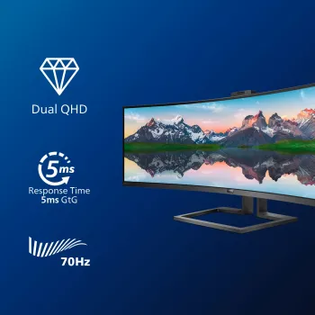 Philips P Line 32:9 SuperWide curved LCD display 499P9H/00, 124 cm (48.8 inch), 5120 x 1440 pixels, UltraWide Dual Quad HD, LCD, 5 ms, Black