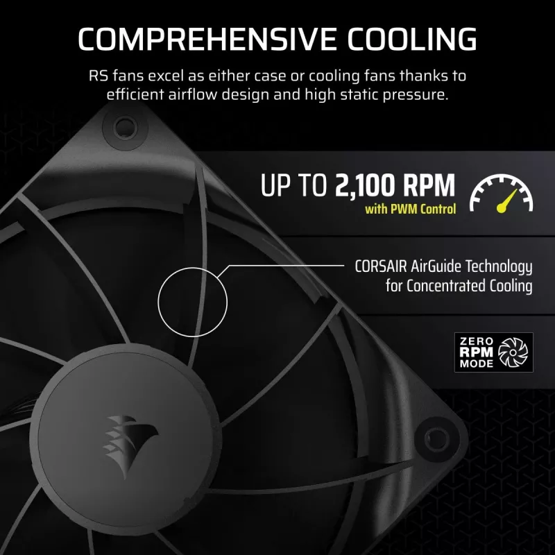 Fan Corsair RS120 12 cm Black 420-2100 RPM 0.2-4.15 mmH2O