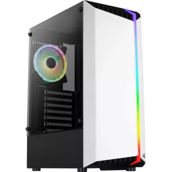 PC Case AEROCOOL Bionic Midi Tower White — ATX, Tempered Glass, 2x3.5 inch bays, 6x2.5 inch, 297 mm GPU, Blue LED