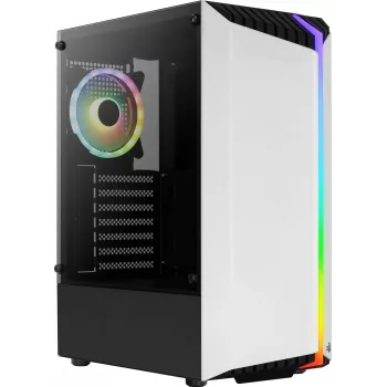 PC Case AEROCOOL Bionic Midi Tower White — ATX, Tempered Glass, 2x3.5 inch bays, 6x2.5 inch, 297 mm GPU, Blue LED