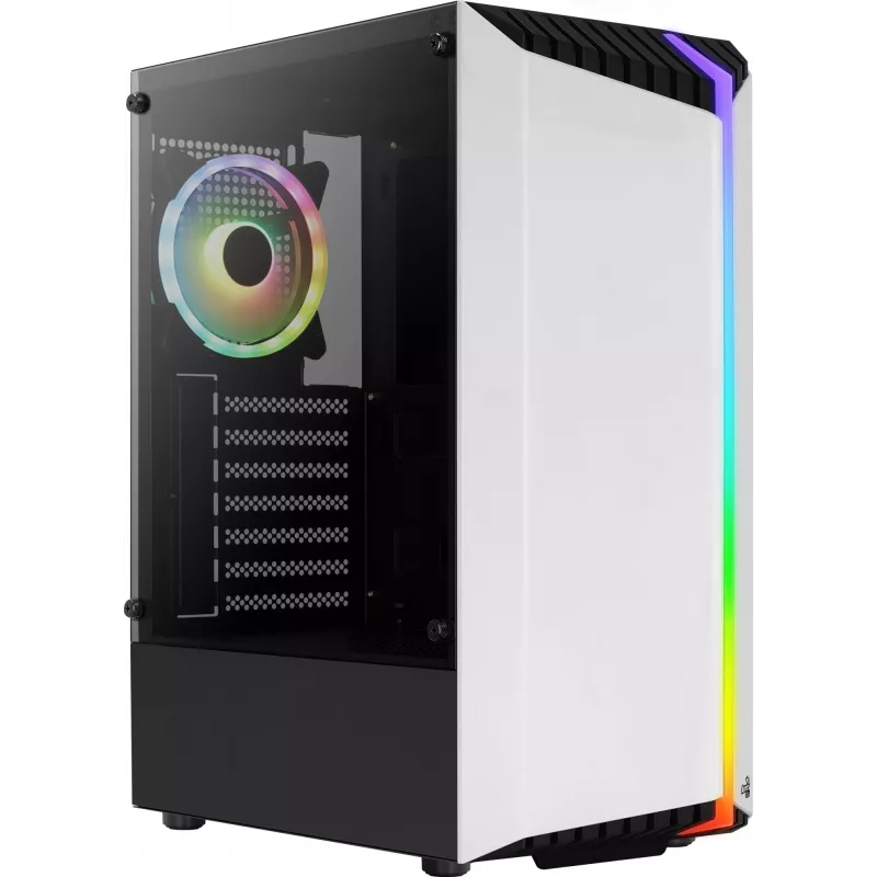 PC Case AEROCOOL Bionic Midi Tower White — ATX, Tempered Glass, 2x3.5 inch bays, 6x2.5 inch, 297 mm GPU, Blue LED