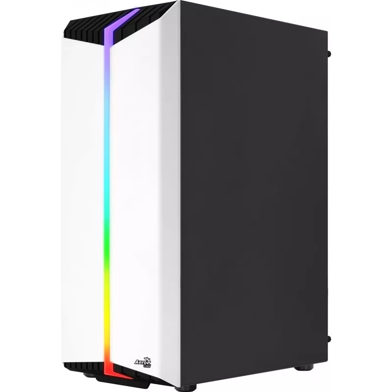 PC Case AEROCOOL Bionic Midi Tower White — ATX, Tempered Glass, 2x3.5 inch bays, 6x2.5 inch, 297 mm GPU, Blue LED