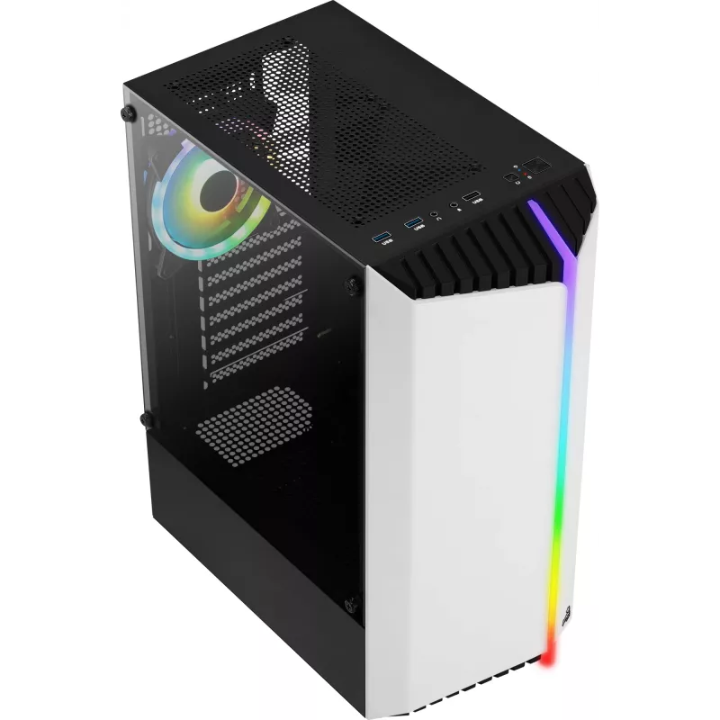 PC Case AEROCOOL Bionic Midi Tower White — ATX, Tempered Glass, 2x3.5 inch bays, 6x2.5 inch, 297 mm GPU, Blue LED