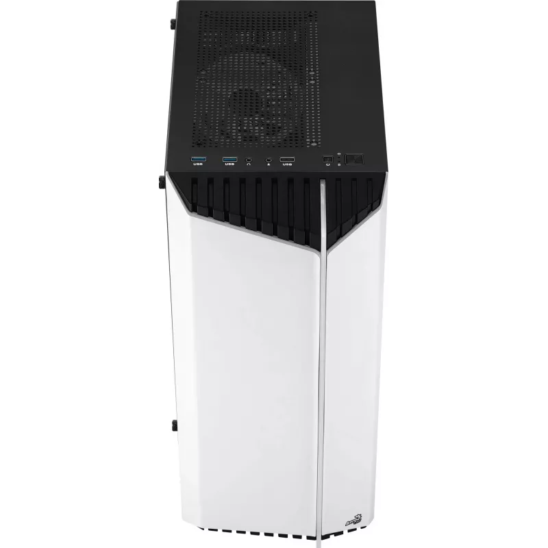 PC Case AEROCOOL Bionic Midi Tower White — ATX, Tempered Glass, 2x3.5 inch bays, 6x2.5 inch, 297 mm GPU, Blue LED