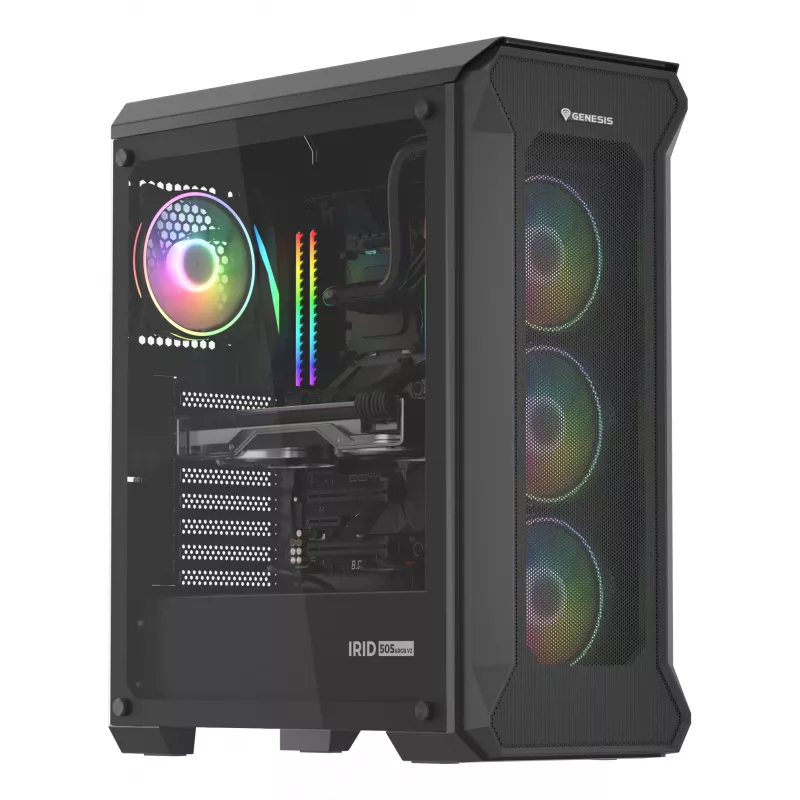 GENESIS Irid 505 ARGB Midi Tower Black, Transparent