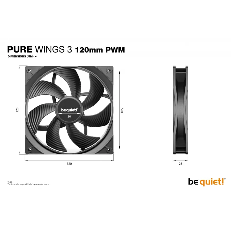 be quiet Pure Wings 3 120mm PWM Computer case Fan 12 cm Black 1 pc(s)