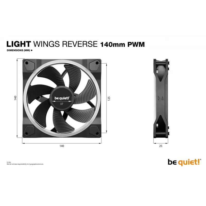 be quiet! Light Wings 140 mm PWM Reverse Black Computer case Fan 14 cm 1 pc(s)