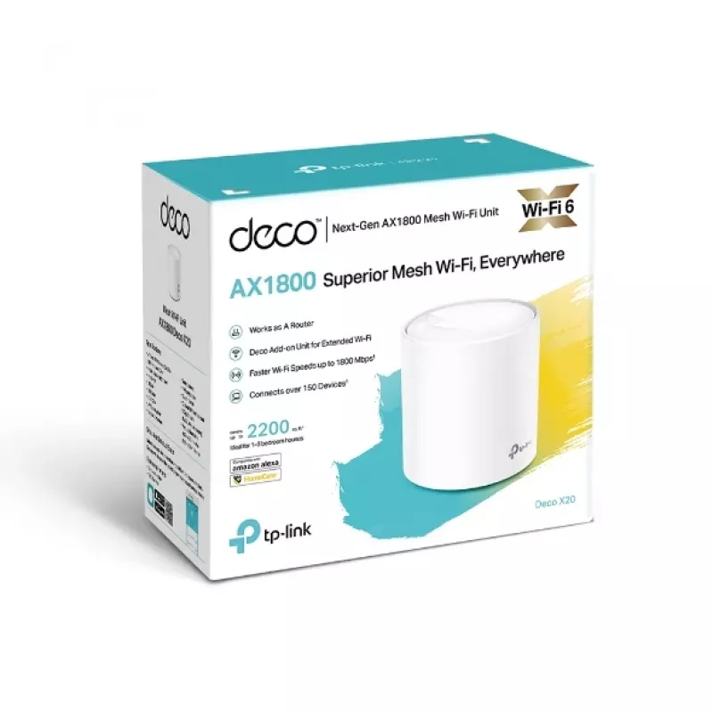 TP-Link AX1800 Whole Home Mesh Wi-Fi 6 System, White, Internal, Mesh router, Power, FCC: