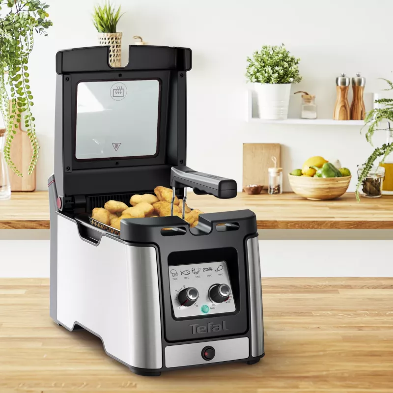 Tefal Clear Duo FR600D Single 0.65 L Stand-alone 2000 W Deep fryer Black, Stainless steel
