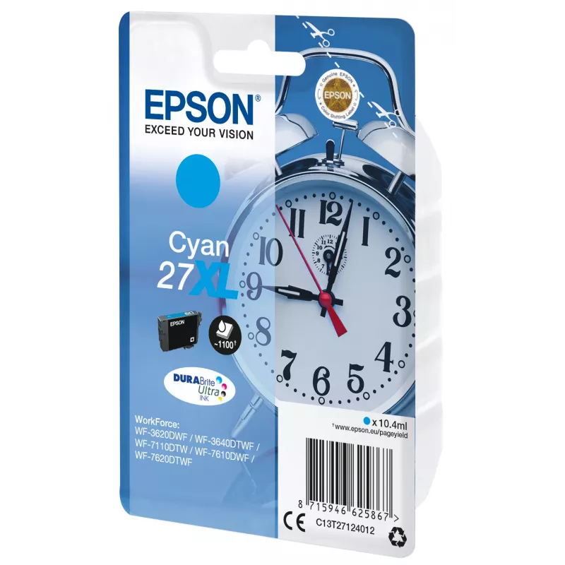 Epson Alarm clock Singlepack Cyan 27XL DURABrite Ultra Ink, High (XL) Yield, Cyan, 10.4 ml, 1 pc(s), 1100 pages