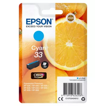 Epson Oranges Singlepack Cyan 33 Claria Premium Ink, Standard Yield, Cyan, 4.5 ml, 1 pc(s), 300 pages