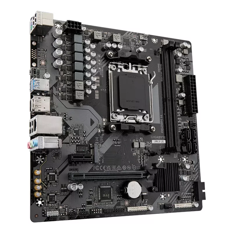 GIGABYTE A620M H Motherboard - Supports AMD Ryzen 8000 CPUs, 5+2+2 Phases Digital VRM, up to 7200MHz DDR5 (OC), 1xPCIe 4.0 M.2, GbE LAN, USB 3.2 Gen 1