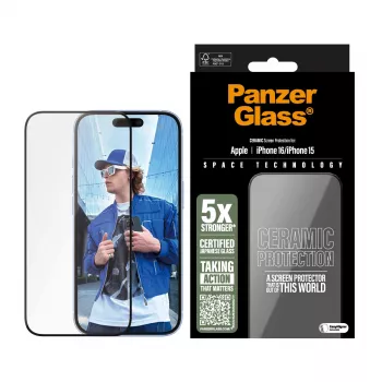 PanzerGlass ® Ceramic Screen Protector iPhone 16 | 15 | Ultra-Wide Fit w. EasyAligner