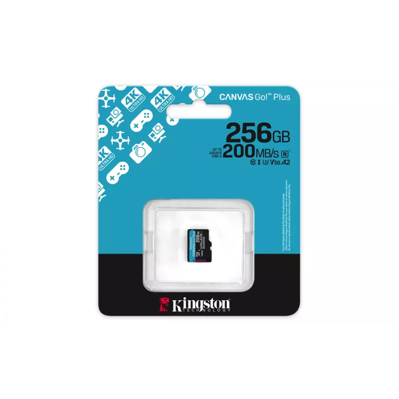 Kingston Technology 256GB microSDXC Canvas Go Plus Gen4 200R A2 U3 Single Pack w/o ADP