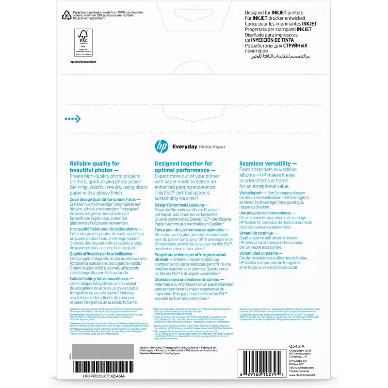 HP Everyday Photo Paper, Glossy, 200 g/m2, A4 (210 x 297 mm), 25 sheets