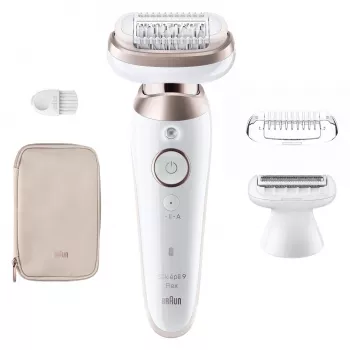 Epilator BRAUN Silk-épil 9 Flex 9-030 — 40 MicroGrip tweezers, cordless, Wet & Dry, massage, White/Pink