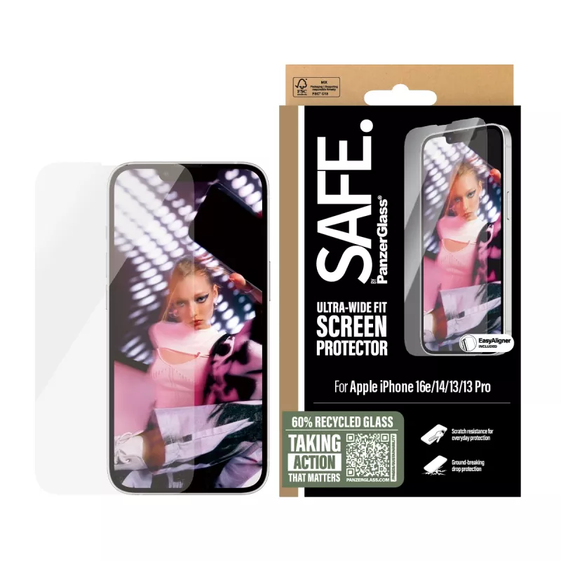 PanzerGlass SAFE. by ® Screen Protector iPhone 17e | 16e | 14 | 13 | 13 Pro | Ultra-Wide Fit w. EasyAligner