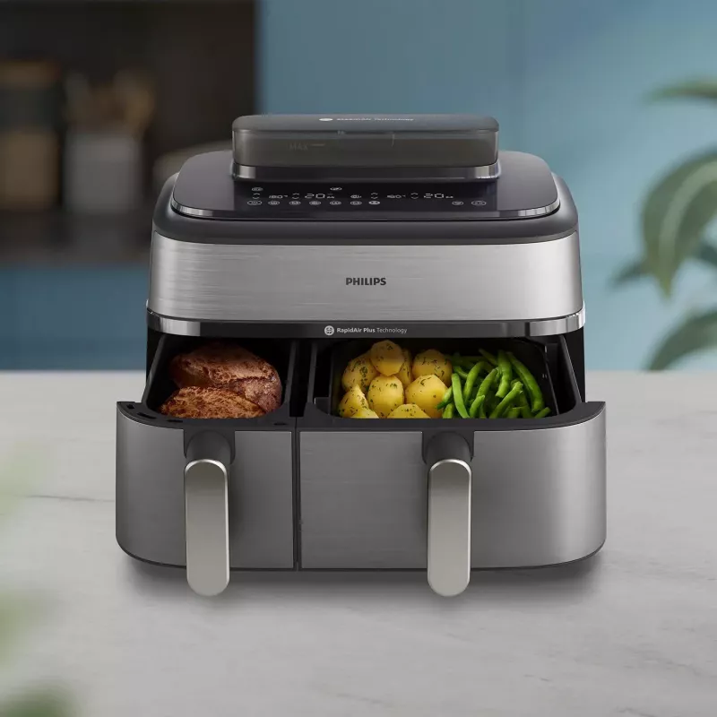 Philips 5000 series NA555/00 fryer Double 9 L Stand-alone 2750 W Hot air fryer Silver