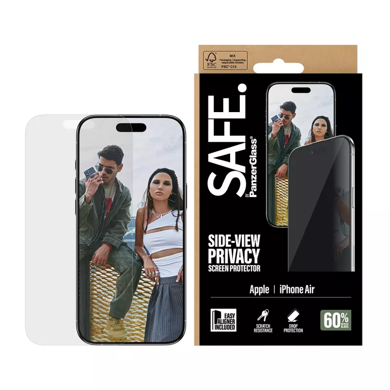 Screen protector PanzerGlass SAFE. Privacy for Apple iPhone Air — tempered glass, ultra-wide fit, EasyAligner, scratch and shock resistant