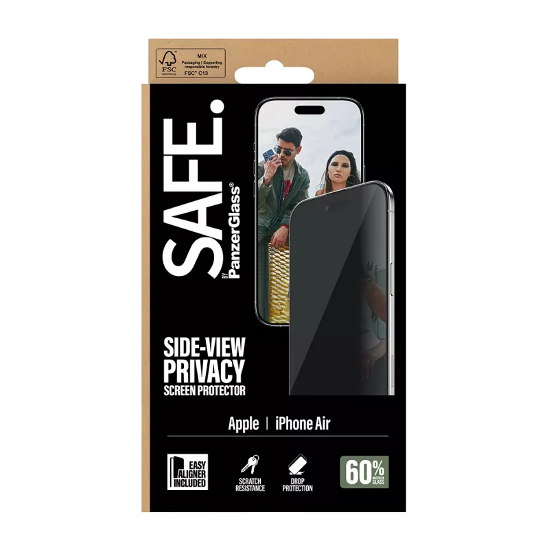 Screen protector PanzerGlass SAFE. Privacy for Apple iPhone Air — tempered glass, ultra-wide fit, EasyAligner, scratch and shock resistant